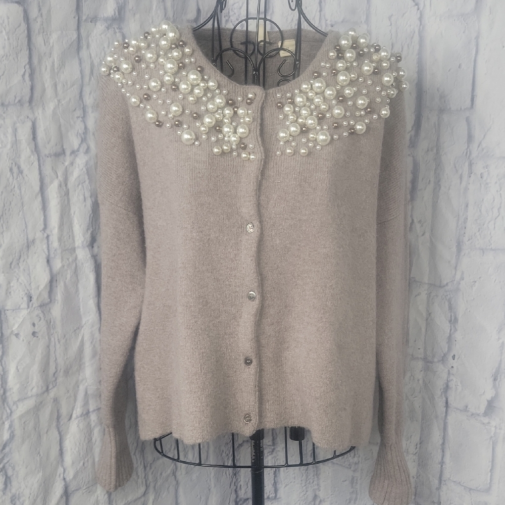 Moth Pearl Embellished Cardigan‎ Sweater Beige Women's XS